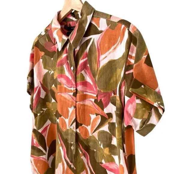 Tahari 100% Linen Floral Patterned Polo Shirt Dress in Size Large - Picture 6 of 13